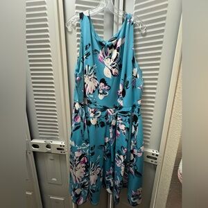 Floral Sleeveless Dress in Teal and Pink